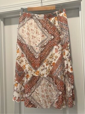 Good Hart Women's Medium Floral Patchwork Midi Skirt - Cream & Rust